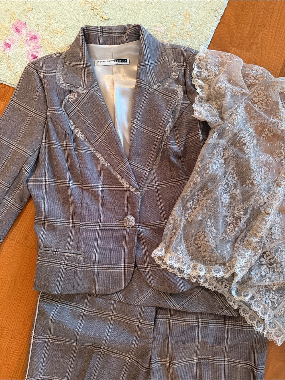 Necessary Objects Gray Plaid Boot Cut Pants, Jacket and Top - Picture 2 of 3